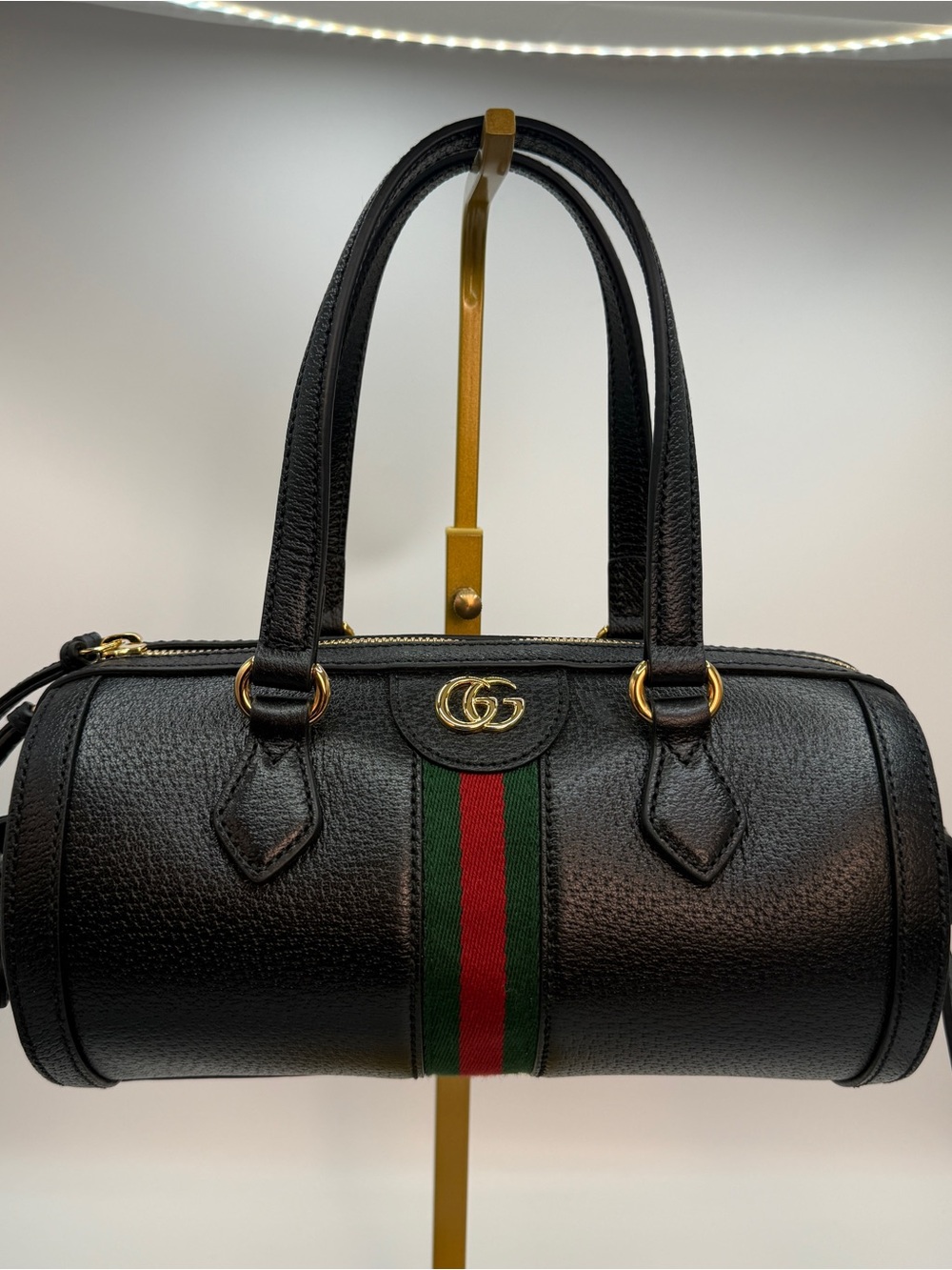 NWT Gucci Black Leather Ophidia Bag with Red & Green Web